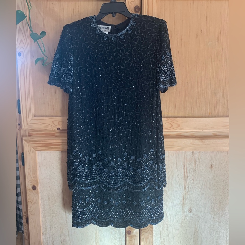 Vintage Brilliante by J.A. Black Silk Beaded Sequin Dress Sz M Stunning!